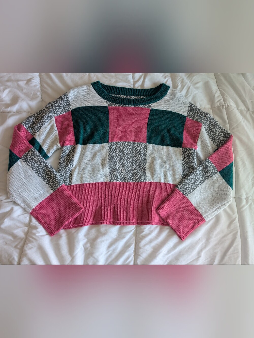 Saodimallsu Oversized 90s Checker Knit Sweater Pink Green Cream